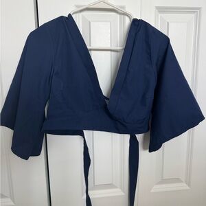SHEIN Navy Wrap Blouse